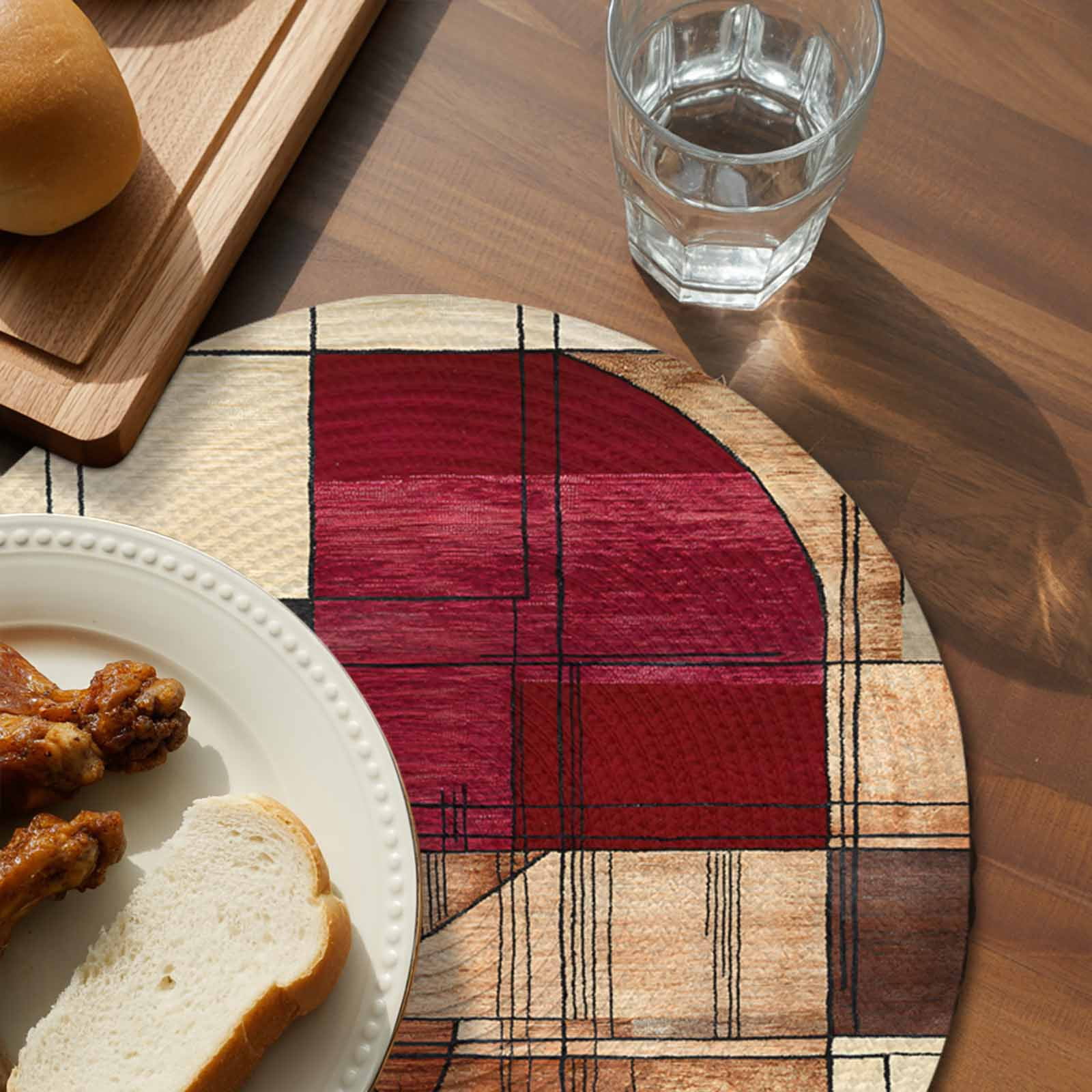 Round Placemats Red Brown Beige Geometric Painting 15 inch Set of 4 Table Mats for Dining Table Abstract Art Heat Resistant Non-Slip Kitchen & Home Decorative Place Mat Set