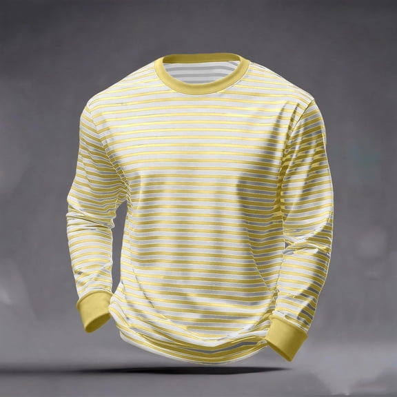 Ceisia Men's Regular Fit Horizontal Stripe Long Sleeve Round Neck Casual T-Shirt Gifts