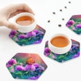 thumbnail image 7 of Pofeuu Wild flowers of clover and butterfly Print Leather Coasters Set of 6, Round Cups Mugs Mat Pad for Home Kitchen Heat Resistant Drink Coasters,Hexagon, 7 of 7