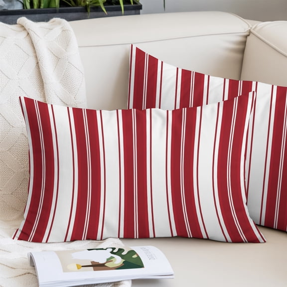Red Striped Throw Pillow Cover, Pillowcase Protectors with Zipper, Breathable Decorative Lumbar Pillow Case Cover, Modern Thin Line Vertical Stripes Pillow Shams for Couch Sofa 12x20Inch