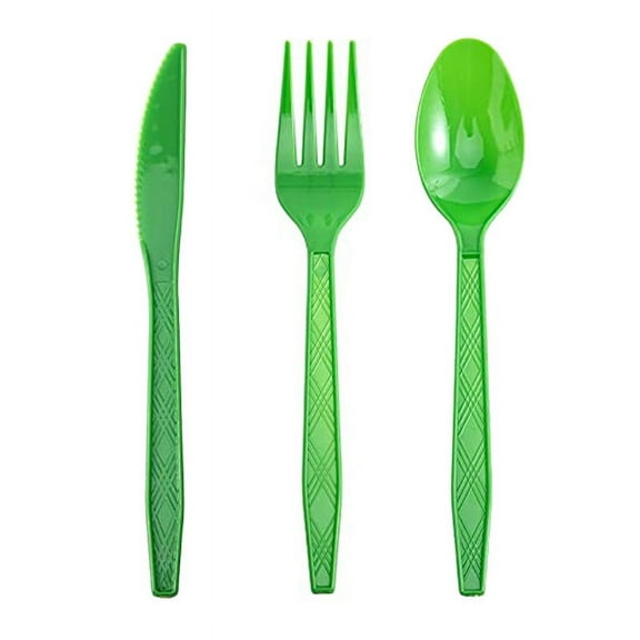 ERDOUY 60 Pieces Disposable Cutlery Set Plastic Duty Utensil Sets 20 Forks 20 Knives 20 Spoons for Home Office School Party Picnics Restaurant Outdoor Events (Green)