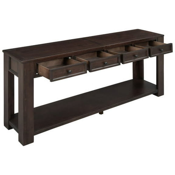 Console Table, Multifunctiona Cabinet Tables with 4 Storage Drawers & Bottom Shelf, 64 Inch Classic Accent Table Industrial Solid Sofa Table for Entryway Hallway, Espresso
