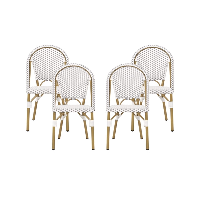 Ryder Chaise Bistro Française d'Extérieur, Ensemble de 4, Gris, Blanc, Fini Bambou