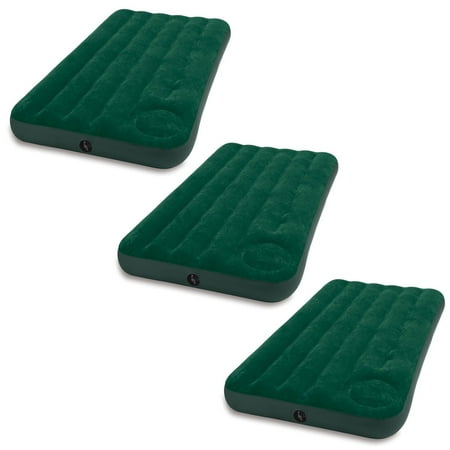 Intex Inflatable Downy Outdoor Camping Air Mattress w/ Foot Pump, Twin (3 Pack)