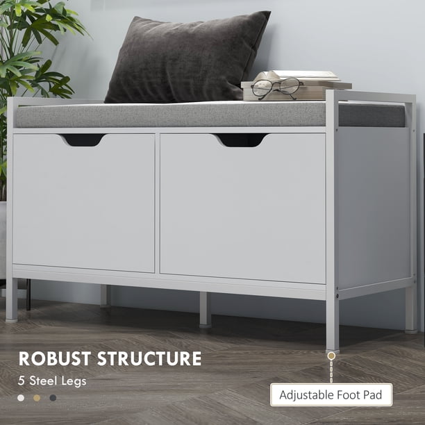 Banc à Chaussures HOMCOM Avec Coussin Rembourré Et Étagère De Rangement - 90 X 41 X 40 Cm, Gris
