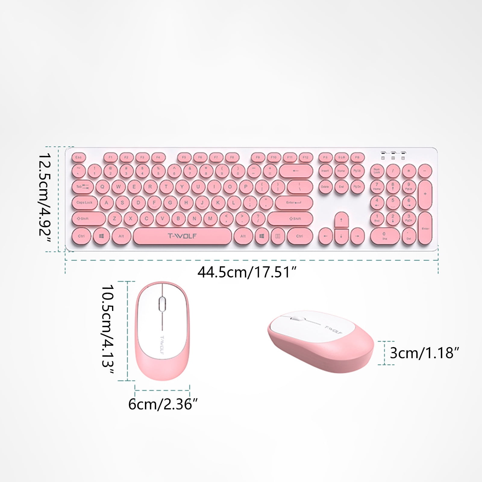 Wireless Keyboard and Mouse Combo, Retro Round Keycap Quiet 2.4GHz Keyboard with Mouse for Office Home Laptop