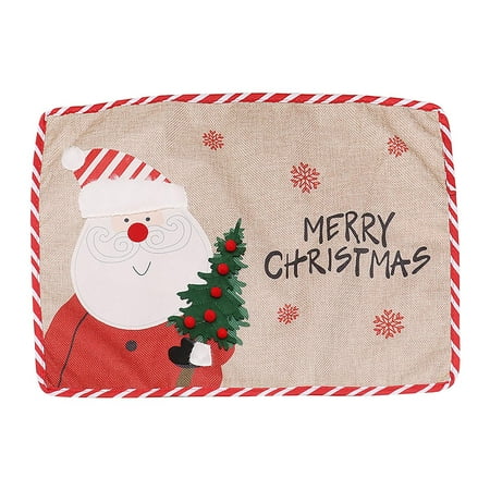 

Yrtoes Santa Snowman Creative Embroidery Placemat Cartoon Doll Insulation Mat Table Mat