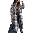 thumbnail image 3 of IROINNID Women's Woolen Coat Notch Lapel Plaid Long Sleeve Casual Autumn And Winter Plaid Suit Cardigan Woolen Coat Tops Jackets Windbreaker Outerwear With Pocket, Gray, 3 of 5
