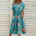 thumbnail image 2 of Spring Dresses Women Boho Dress Short Sleeve O Neck Pocket Dress Casual Print Short Crewneck Dress Sundress Sundress Beach Vacation Mini Dress, 2 of 5