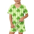 thumbnail image 6 of Girls Boys St. Patrick's Day Outfits 2PC Comfy Casual Printed Short Sleeve V Neck Pullover Top with Shorts Sets with Pockets Mint Green 2 11-12 Years, 6 of 7