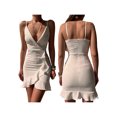 thumbnail image 4 of VISgogo Vestido de tirantes para mujer, tirantes finos, cuello en V, volantes, irregular, ajustado, minivestido de verano para fiesta de club VISgogo  moda, 4 of 5
