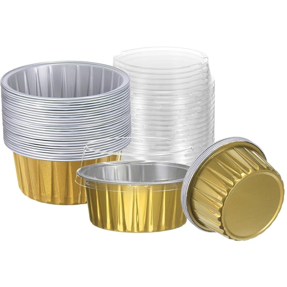 20PC Baking Cups with Lids 5oz Aluminum Foil Liners Mini Disposable Containers Cups Holder Cases Boxes Pans for Dessert Wedding Party Yellow