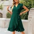thumbnail image 3 of Women Summer Dress Short Sleeve Ruffle Hem Midi Dresses Wrap V Neck Dresses, 3 of 7