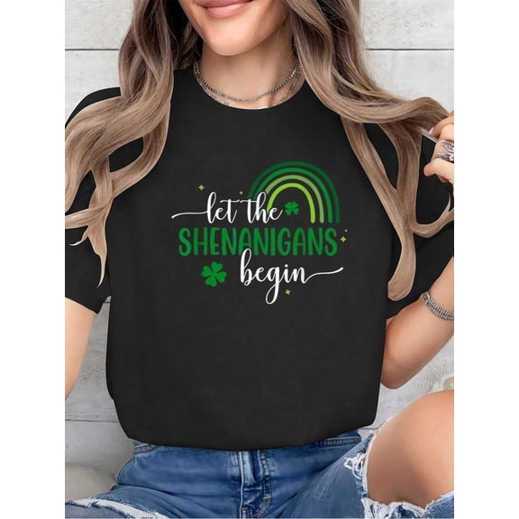 100% Cotton Let The Shenanigans Begin St Patricks Day Lucky Shamrock T-Shirt