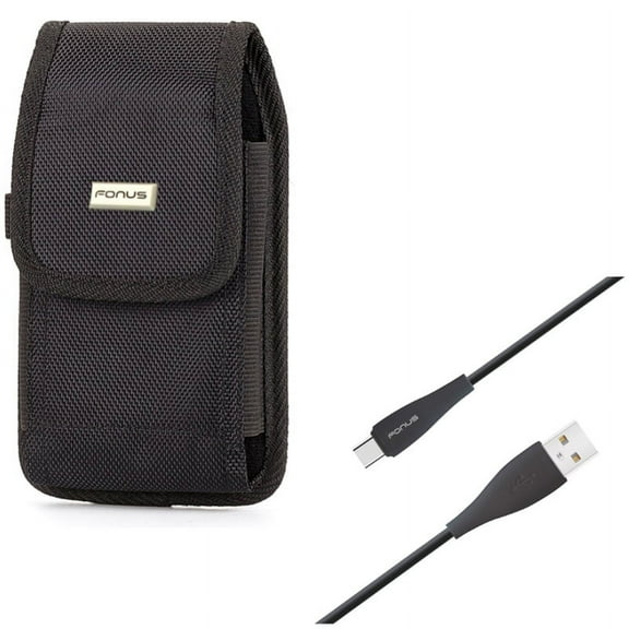 Rugged Case Holster Metal Belt Clip w 6ft Long TPE Type-C USB Cable Wire Sync Y4K for Acer Liquid Jade Primo - Alcatel 7, Idol 4S - ASUS ROG Phone, ZenFone AR 6 5z 4 Pro - Blackberry Motion