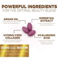 thumbnail image 4 of Hair, Skin & Nails Vitamins - Biotin 5000mcg Per Serving - Extra Strength Hair Growth Support For Women with Collagen, Argan Oil - Beautiful Skin, Hair & Nails Supplement - USA Bottled - 120 Softgels, 4 of 10