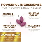 Hair Skin and Nails Vitamins for Hair Growth - Biotin 5000mcg Per Serving - Extra Strength Collagen, Argan Oil & Hyaluronic Acid - Best Beauty Supplement for Women & Men - USA Bottled - 120 Softgels