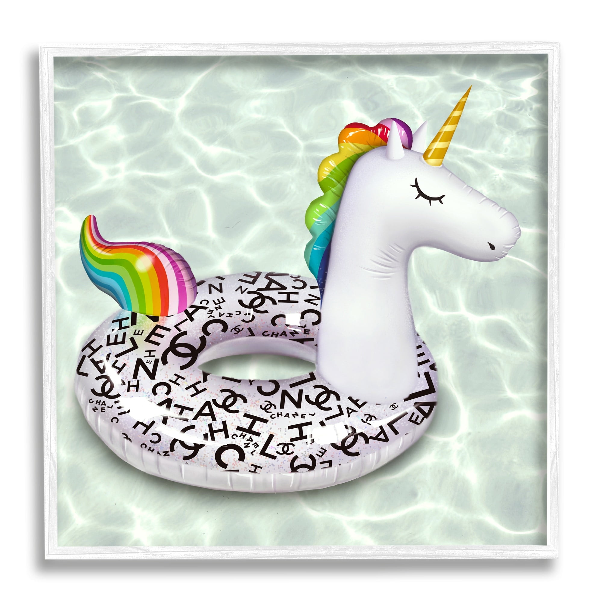 Stupell Industries Trendy Unicorn Pool Ring Patterned Upscale Glam Graphic Art White Framed Art Print Wall Art, Design by Ziwei Li