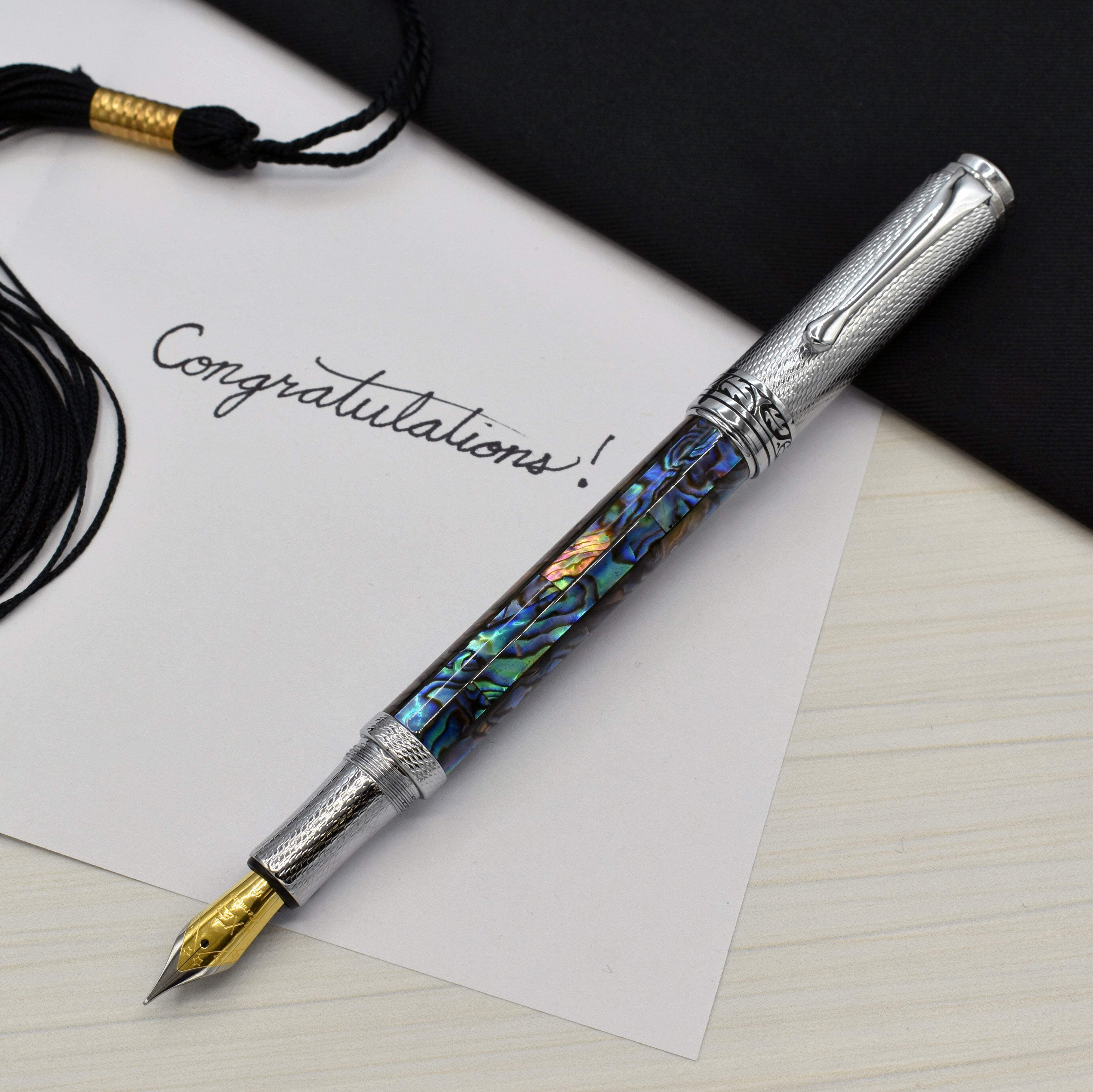 Xezo Xezo Maestro® Paua Abalone Sea Shell Fountain Pen (Fine Nib) - Chrome Plated