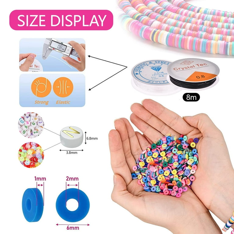6000 Pcs Clay Heishi Beads for Bracelets, Flat Round Clay Spacer Beads With  900 Pcs Letter Beads, Pendants, Jump Rings 