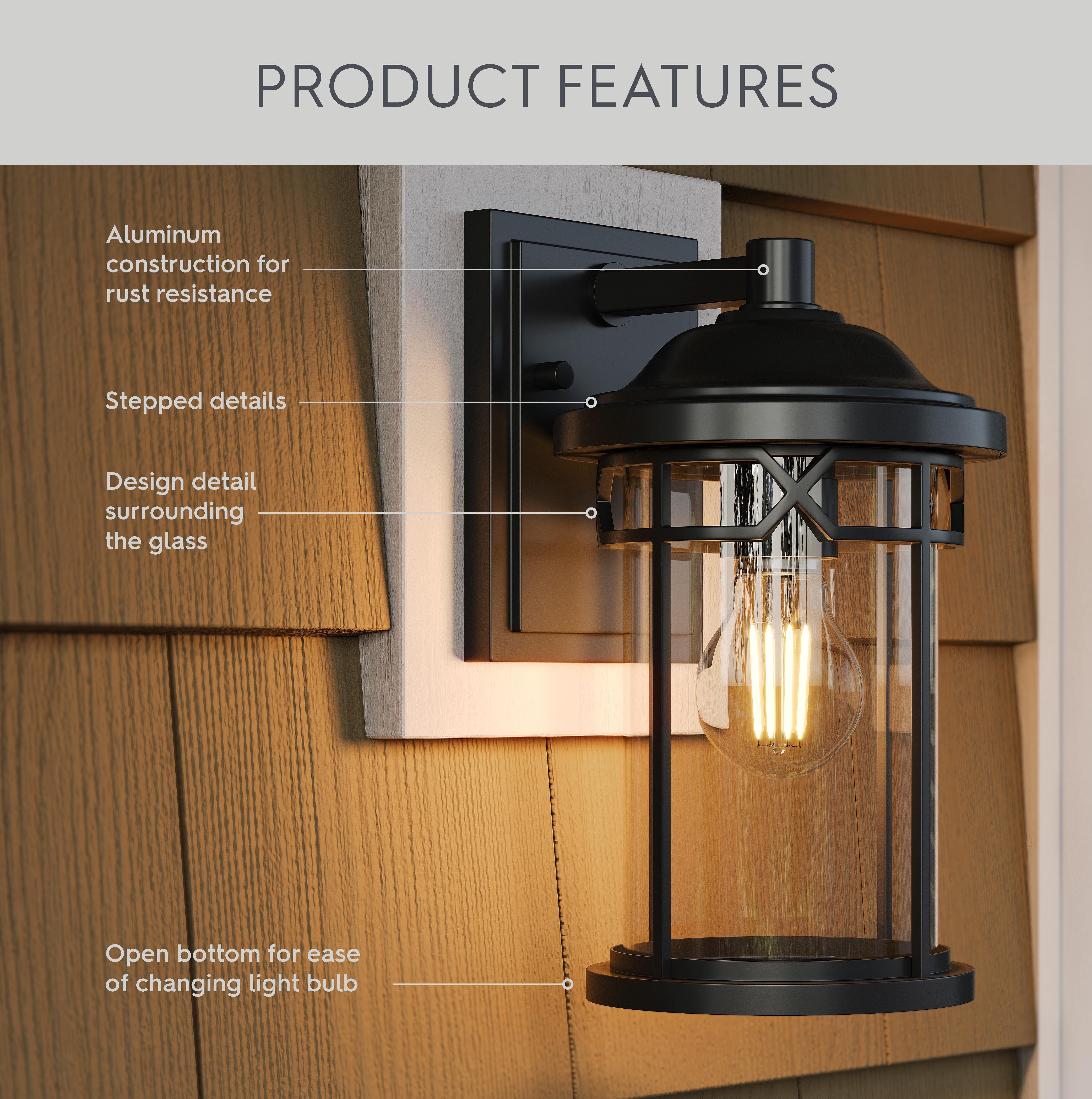 Better Homes & Gardens 11.25" H Transitional 1-Light Outdoor Corded Electric Wall Lantern with Clear Glass