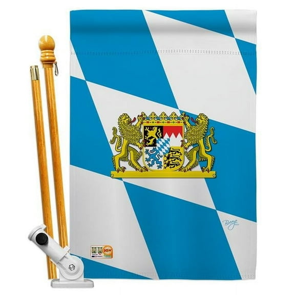Breeze Decor BD-CY-HS-108202-IP-BO-D-US14-BD 28 x 40 in. Bavaria Flags of the World Nationality Impressions Decorative Vertical Double Sided House Flag Set with Pole Bracket & Hardware