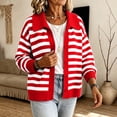thumbnail image 7 of Fengqque Lady's Winter Long-sleeved Button-down Knitted Cardigan With Striped Sweater Coat, 7 of 7