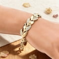 thumbnail image 4 of Pulsera de hojas con incrustaciones de diamantes de imitación, pulsera de eslabones con diseño de hojas brillantes, joyería para mujer, ideas de regalo para fiestas y citas., 4 of 8
