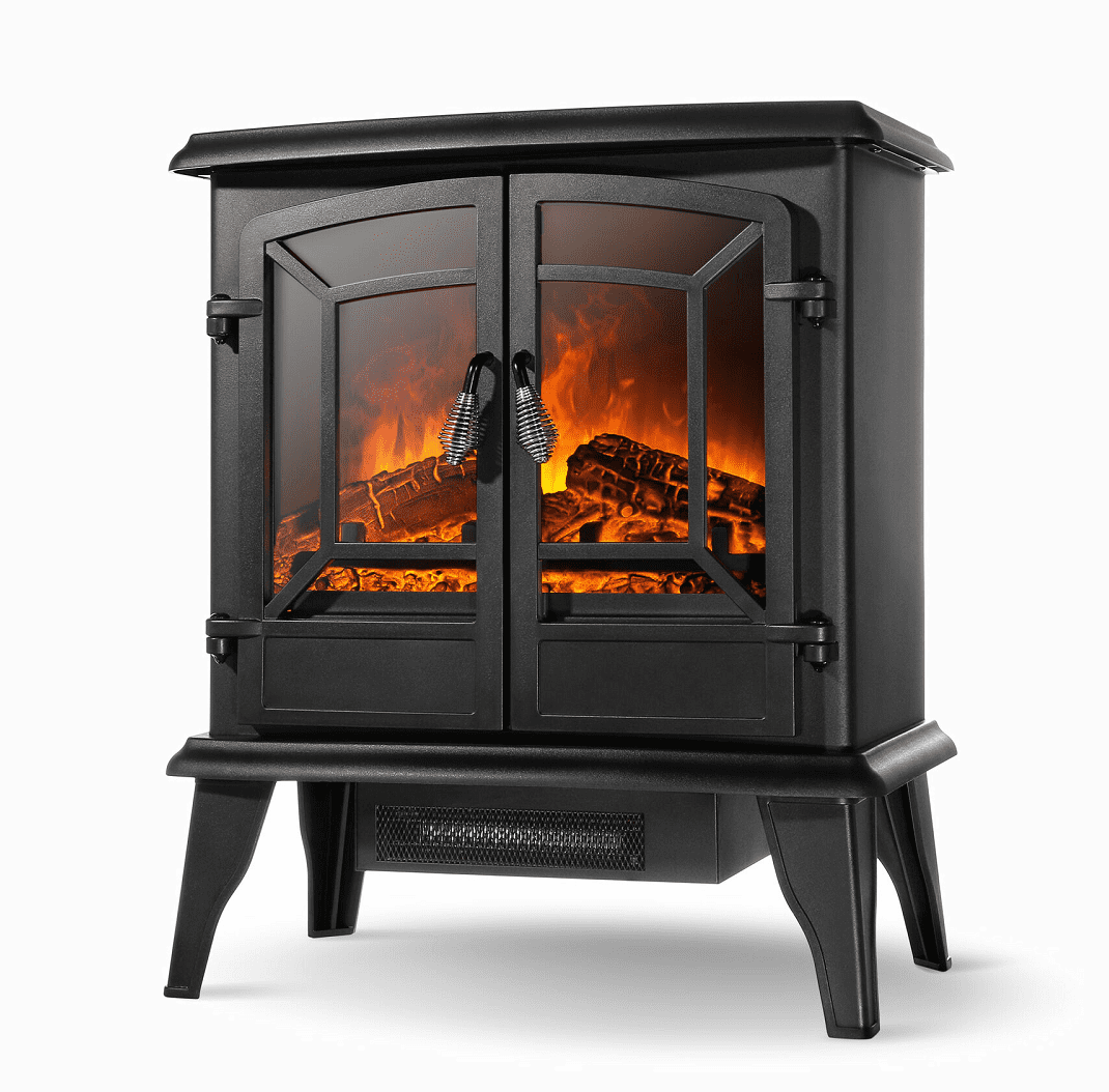 Portable Electric Fireplace Stove, Electric Fireplace Heater Realistic Flame And Logs With Glowing Embers