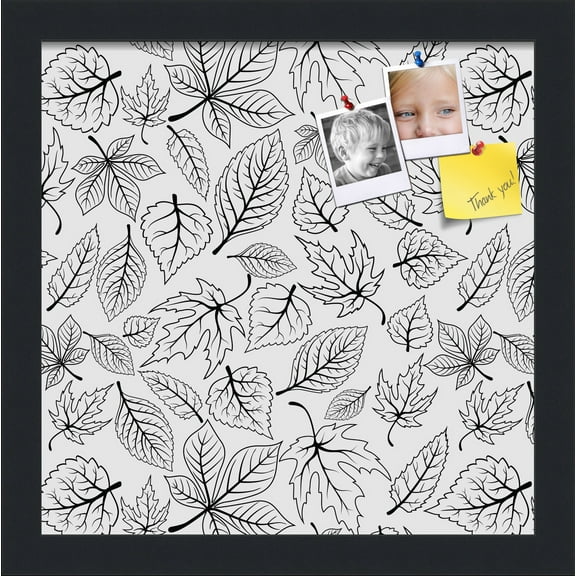 PinPix 12x12 Custom Cork Bulletin Board Floral design black Fallen Leaves Poster Board Has a Fabric Style Canvas Finish, Framed in Floral design black Fallen Leaves, by ArtToFrames (PinPix-179)