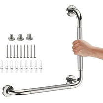 L-Shaped Angled Grab Bar 16x16 Inch Chrome Anti-slip Knurled Shower Handle Wall Mount, Stainless Steel Shower Bars Safety for Seniors Injured Balance Support, Handicap Grab Bars for Bathtubs