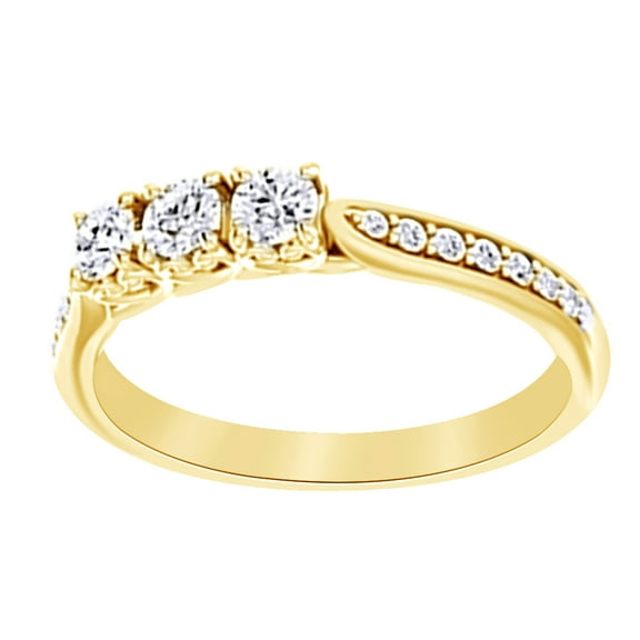 AFFY Natural Diamond Three Stone Anniversary Band Ring In 14k Solid Yellow Gold (0.33 Ct),Ring Size-4