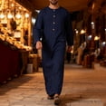 thumbnail image 4 of Kakii Men's Kaftan Thobe Long Sleeve Muslim Robe Button Up Side Split Kaftan Thobe with Pockets, 4 of 9