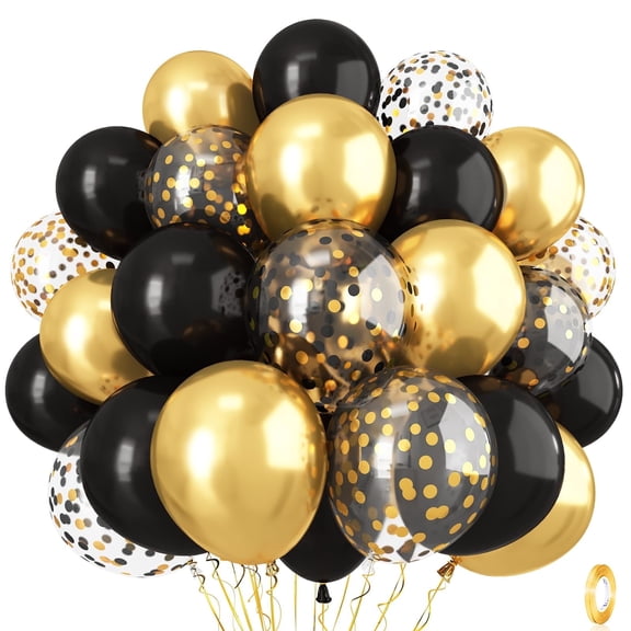 Balloons Gold and Black, 35PCS 12inch Black Metallic Gold Black Gold Balloons for Wedding Baby Shower Anniversary Birthday Party Decorations