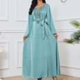 thumbnail image 4 of Wancir Womens Muslim Abaya Dress One-Piece V Neck Dress Islamic Full Length Kaftan Daily Casual Dress, 4 of 7