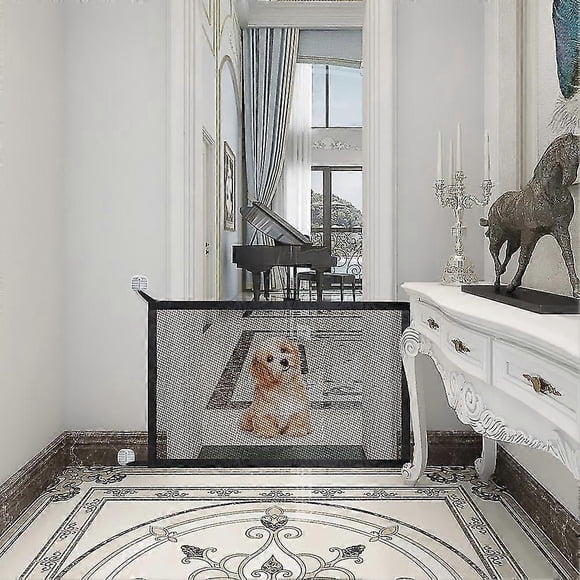 Puerta mágica para perros para el hogar, ancho ajustable, cerca para mascotas, red protectora para escaleras