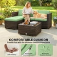thumbnail image 4 of 3-Piece Outdoor Rattan Wicker Patio Furniture Set with Cushions, PE Wicker Corner Sofa, Ottoman & Glass Top Coffee Table for Backyard, Garden, Poolside, Light Green, 4 of 7