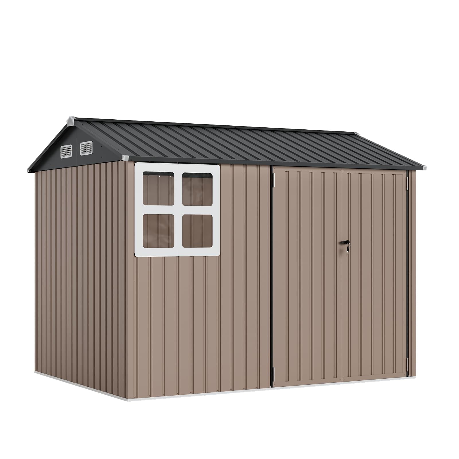 6x8 FT Outdoor Metal Storage Shed Large Lockable Garden Tool Shed with Updated Frame Structure Brown