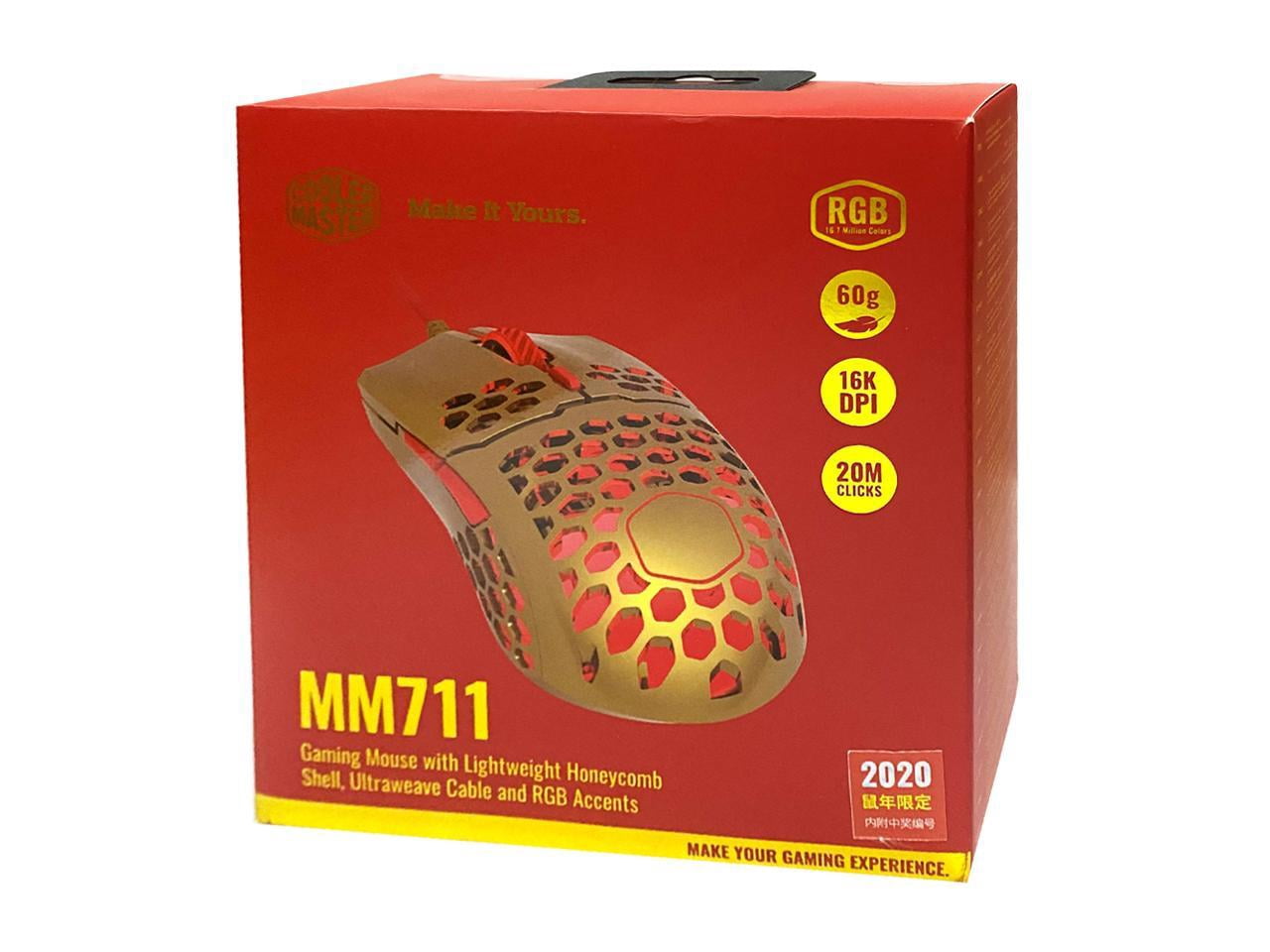 Cooler Master MM711 Lightweight Honeycomb 1600dpi Wired Gaming Mouse Golden Red