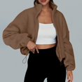 thumbnail image 5 of Baqcunre Hoodies For Women Women's Full Zip Fleece Jacket Warm Long Sleeve Stand Collar Crop Coat Womens Jacket Fall Outfits Women Trendy Brown XXL, 5 of 8