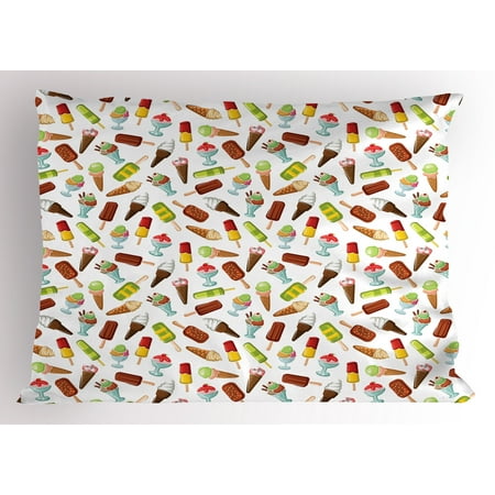 Chocolate Whip Cream - Ice Cream Pillow Sham Frozen Desserts in Wafer Cone Glazed Eskimo with Whipped Cream Chocolate Sundae, Decorative Standard King Size Printed Pillowcase, 36 X 20 Inches, Multicolor, by Ambesonne