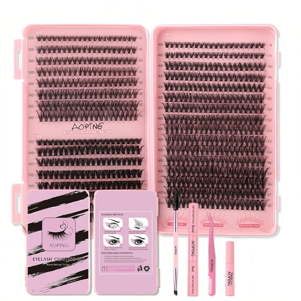 Kit de extensión de pestañas AOPING, 640 unidades, racimos de pestañas postizas