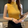 thumbnail image 4 of Women's Solid Color Sleeveless Turtleneck Fashion Slim Knitted Vests Yellow, 4 of 5