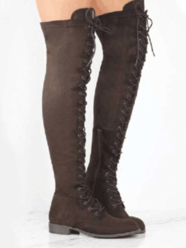 black thigh high boots low heel