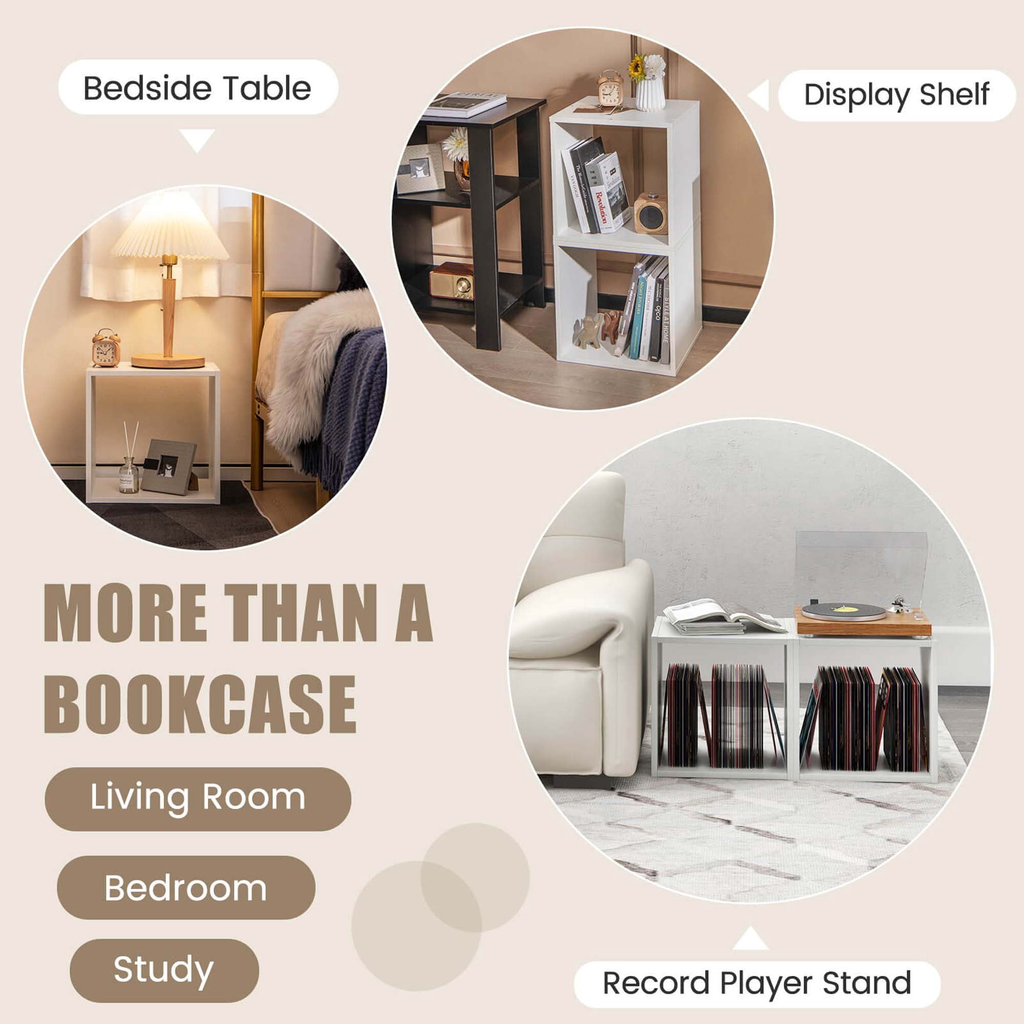 Costway 2 Tier Stackable Storage Cube Bookcase, White
