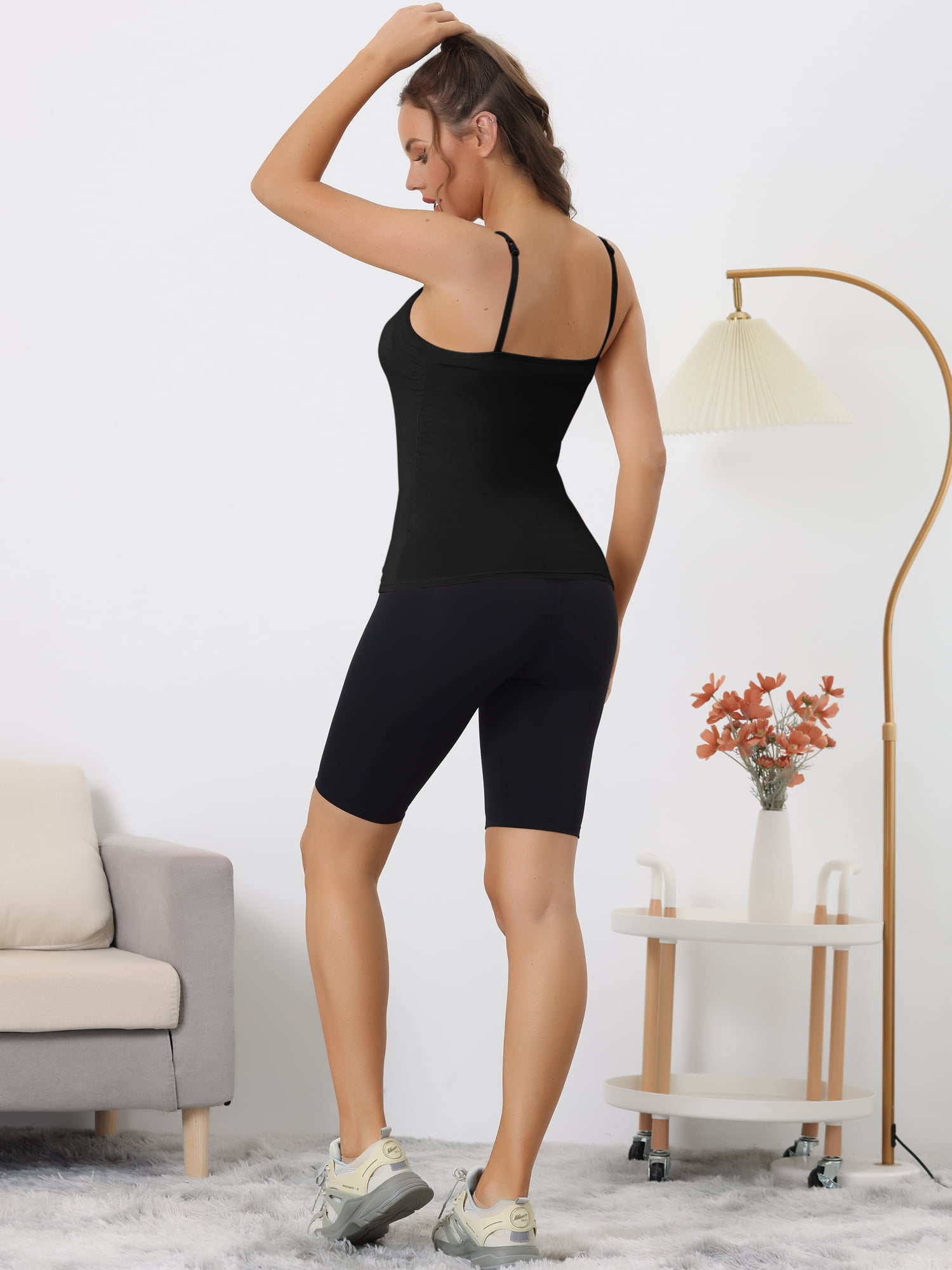 DARING DIVA Women's Built-in Bra Padded Adjustable Spaghetti Strap Camisole XL Black