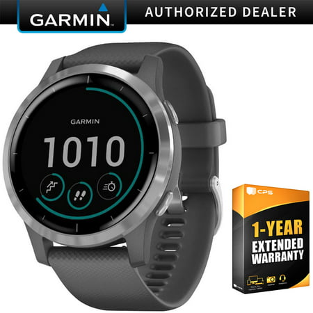 Garmin 010-02174-01 Vivoactive 4 Smartwatch Shadow Gray/Stainless Bundle with 1 Year Extended Warranty