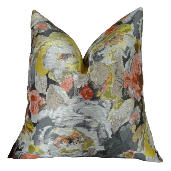 Plutus Brands Plutus Sunray Truro Handmade Throw Pillow, 12" x 20", Gray/Yellow/Coral