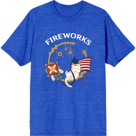 Americana Fireworks Royal Blue Men's Crew Neck Short Sleeve Tee-Medium