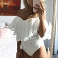 thumbnail image 2 of Black and Friday Deals 50% Off Clear! asdoklhq Womens Plus Capris,Womens Frill Off One Shoulder Lace Bodysuit Stretch Party Leotard Jumpsuit, 2 of 9